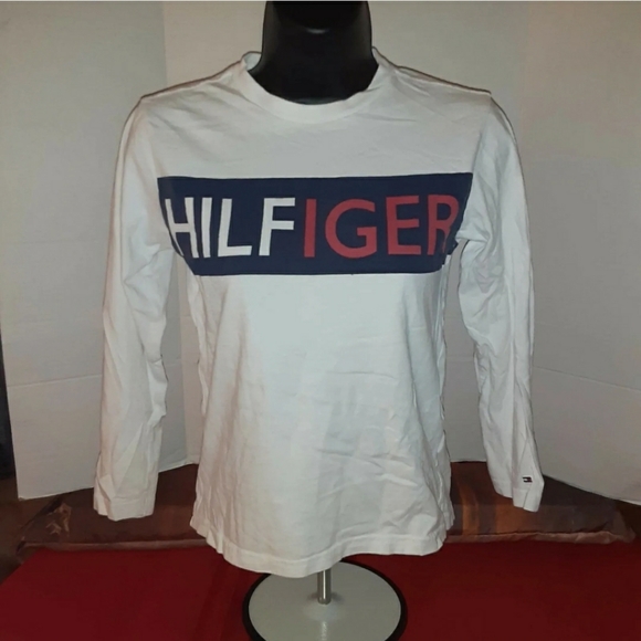 Youth Unisex Tommy Hilfiger Chest Logo Long-Sleeve Shirt Sz S 8/10 - Picture 1 of 4